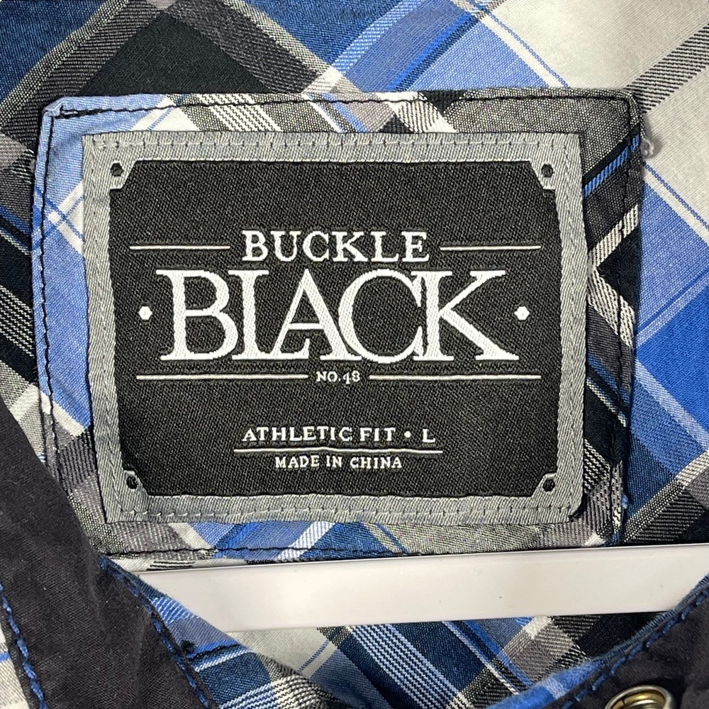 Buckle Black Athletic Fit Blue Plaid Western Snap Button‎ Down Shirt Mens Large - Picture 2 of 9